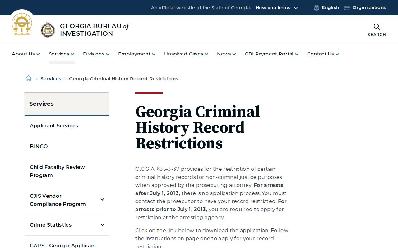 Cobb County Georgia Bureau of Investigation record restriction guidance