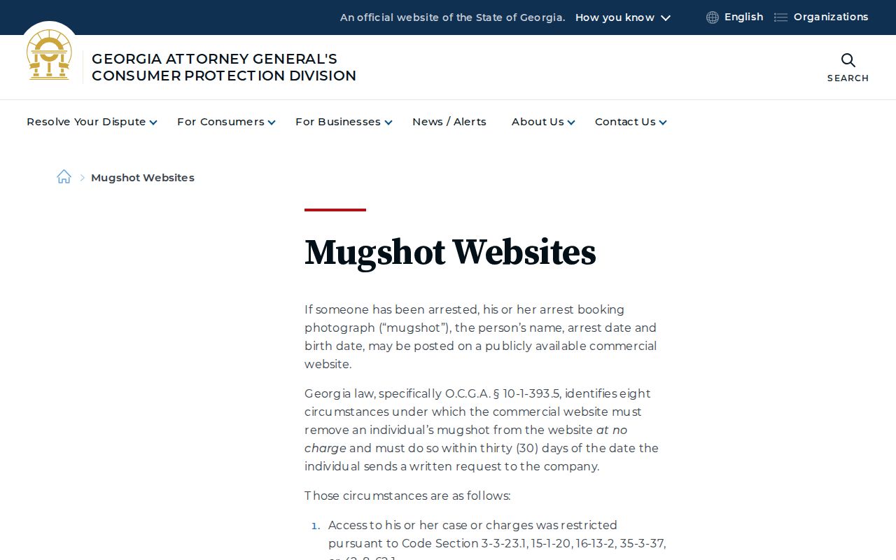 Cobb County Georgia mugshot publication and removal guidance