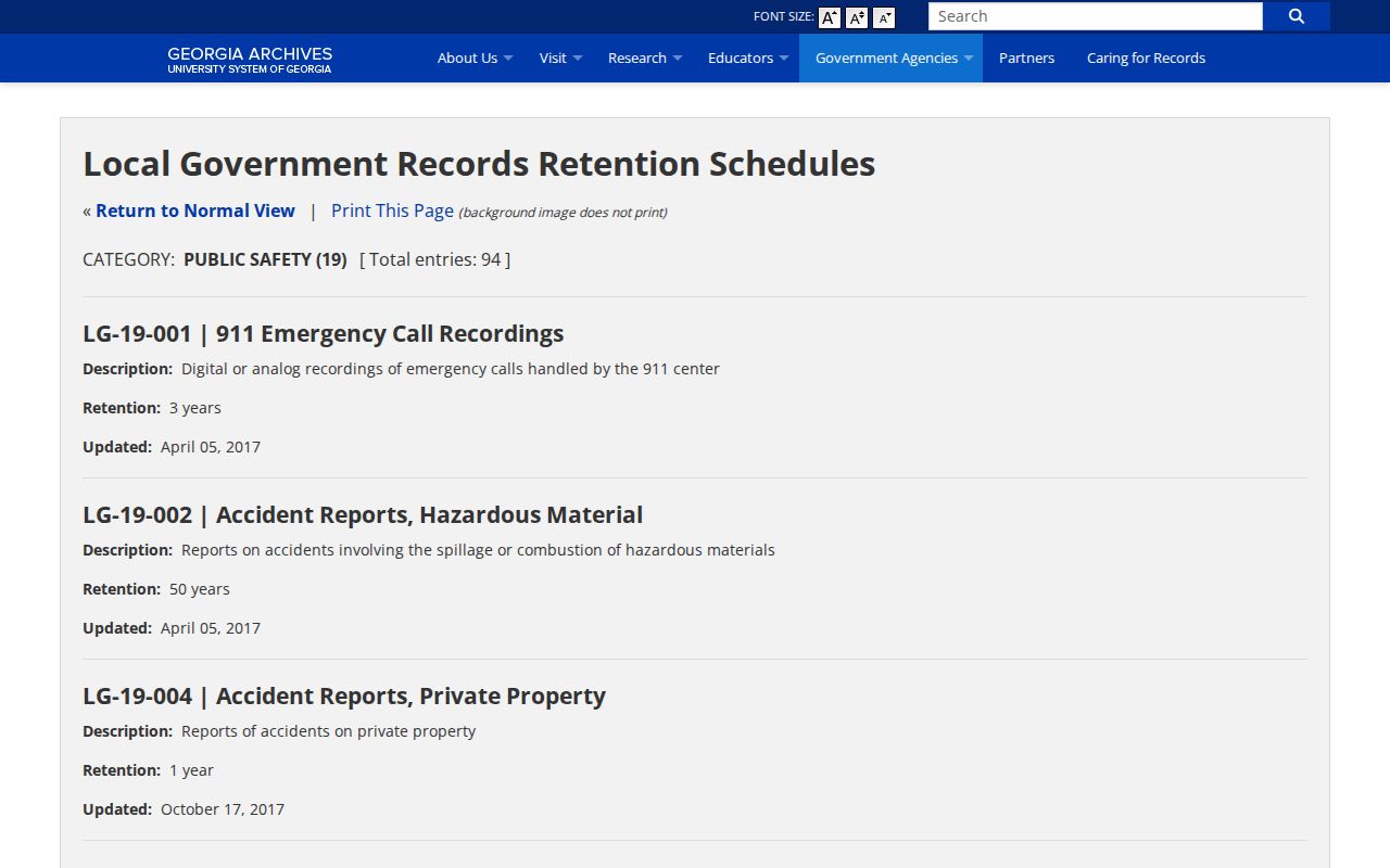 Cobb County Georgia Archives local jail-record retention schedule