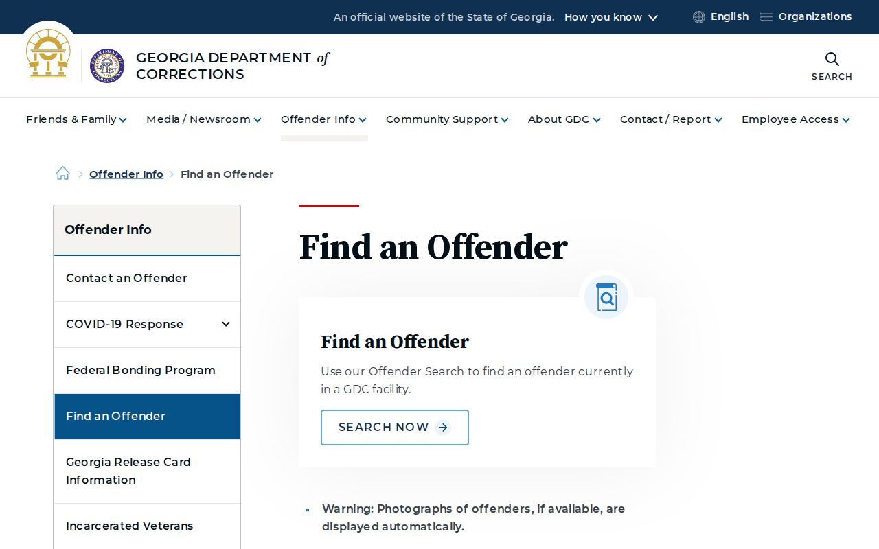 Cobb County state-sentenced Georgia Department of Corrections offender search interface
