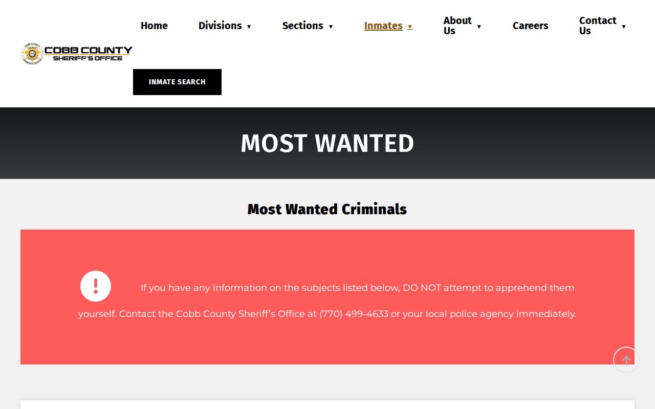 Cobb County Sheriff most-wanted list interface